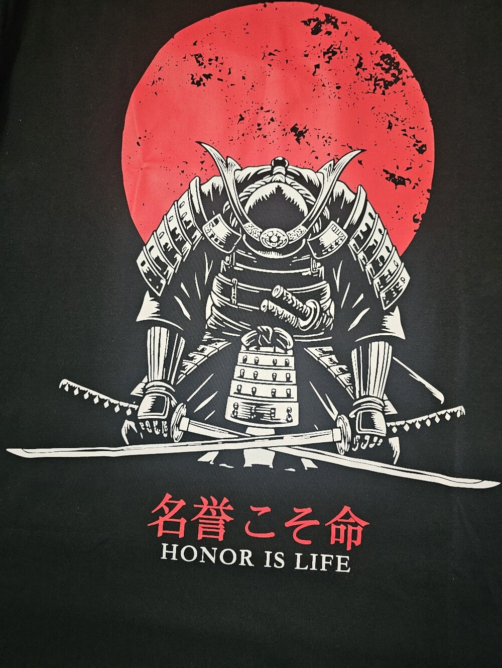 BrandMakers Ikigai Japan Samurai Graphic "Honor Is Life" Black Tee Men's Size L